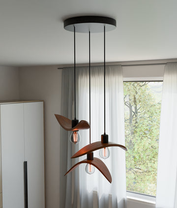 Wooden flying birds chandelier - Runa 1480 - Round ceiling mount