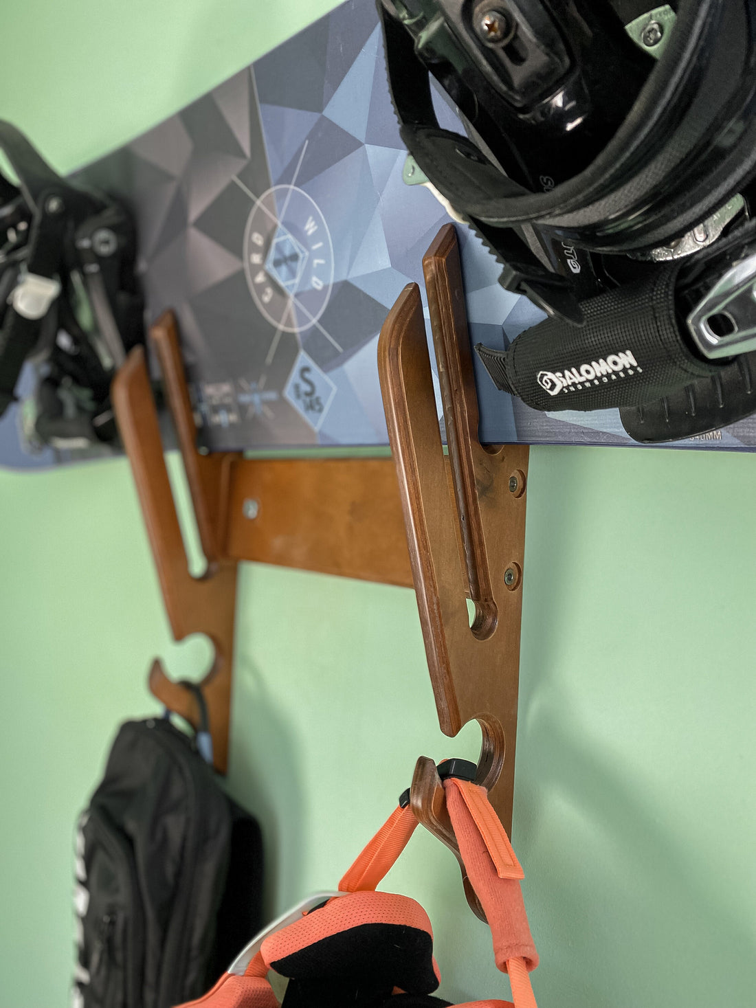 Wood snowboard surfboard ski wall mount, medal display, snowboard gift, man cave, snowboard hanger, balance board rack, snowboard hooks