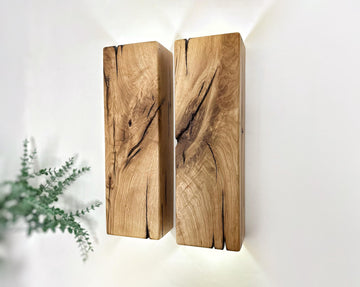 Large size wall sconce, unique oak wood wall fixture with plug-in option, custom size wall bedside lamp, sconce lighting, flush mount sconce