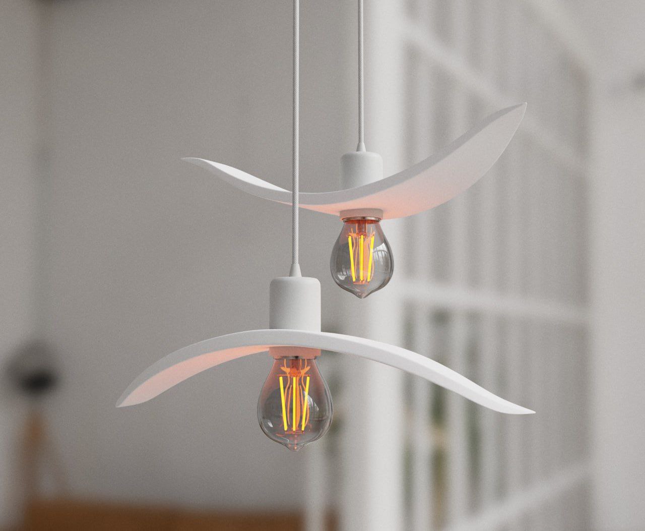 Sculptural 2-light cluster pendant light in white resembling birds in flight