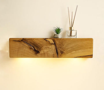 Hardwired Wooden Wall Sconce and Floating Shelf