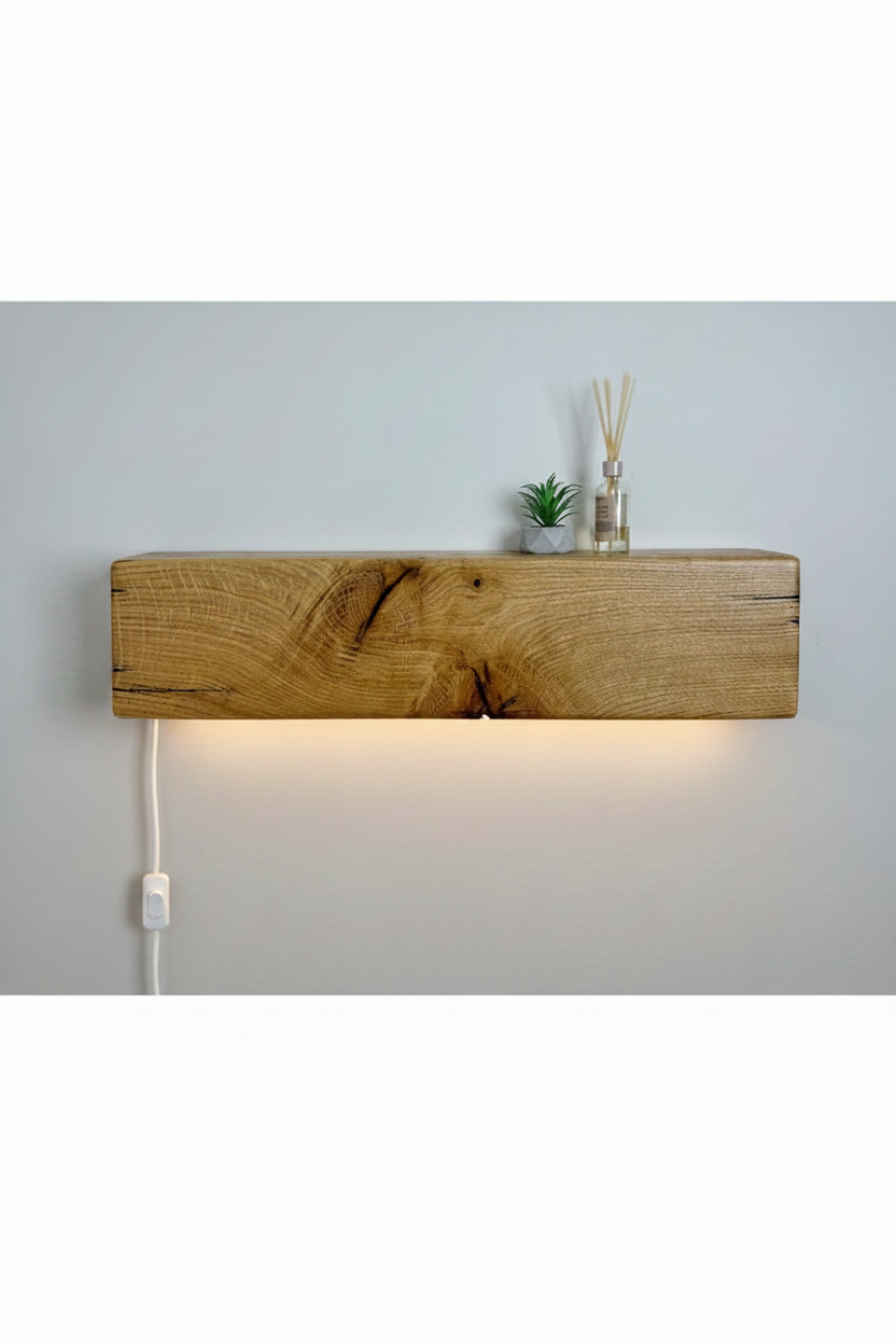 Lamp and shelf made of wood