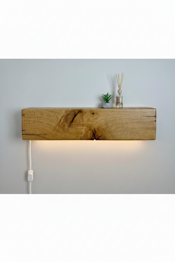 Lamp and shelf made of wood