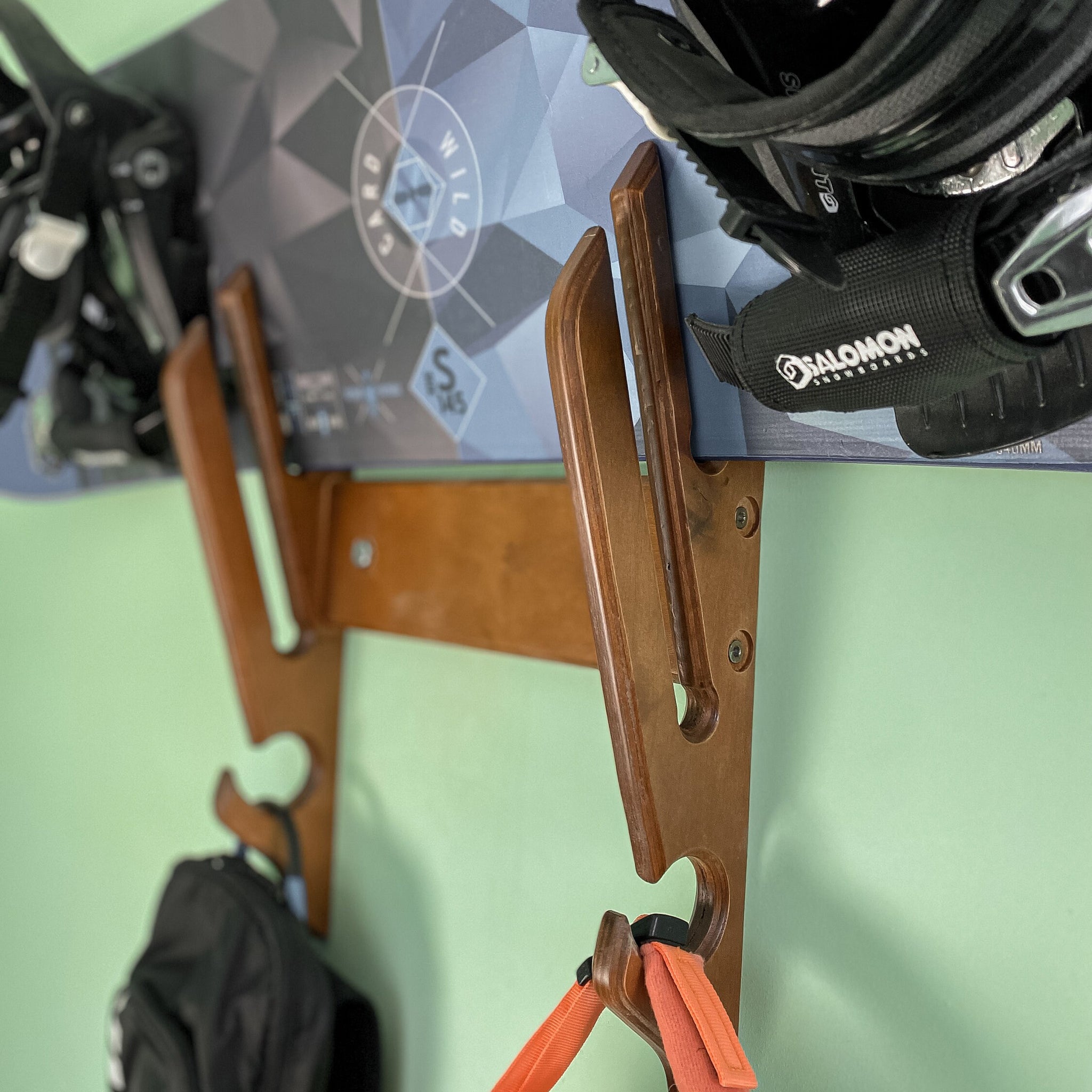 Wood snowboard surfboard ski wall mount, medal display, snowboard gift, man cave, snowboard hanger, balance board rack, snowboard hooks