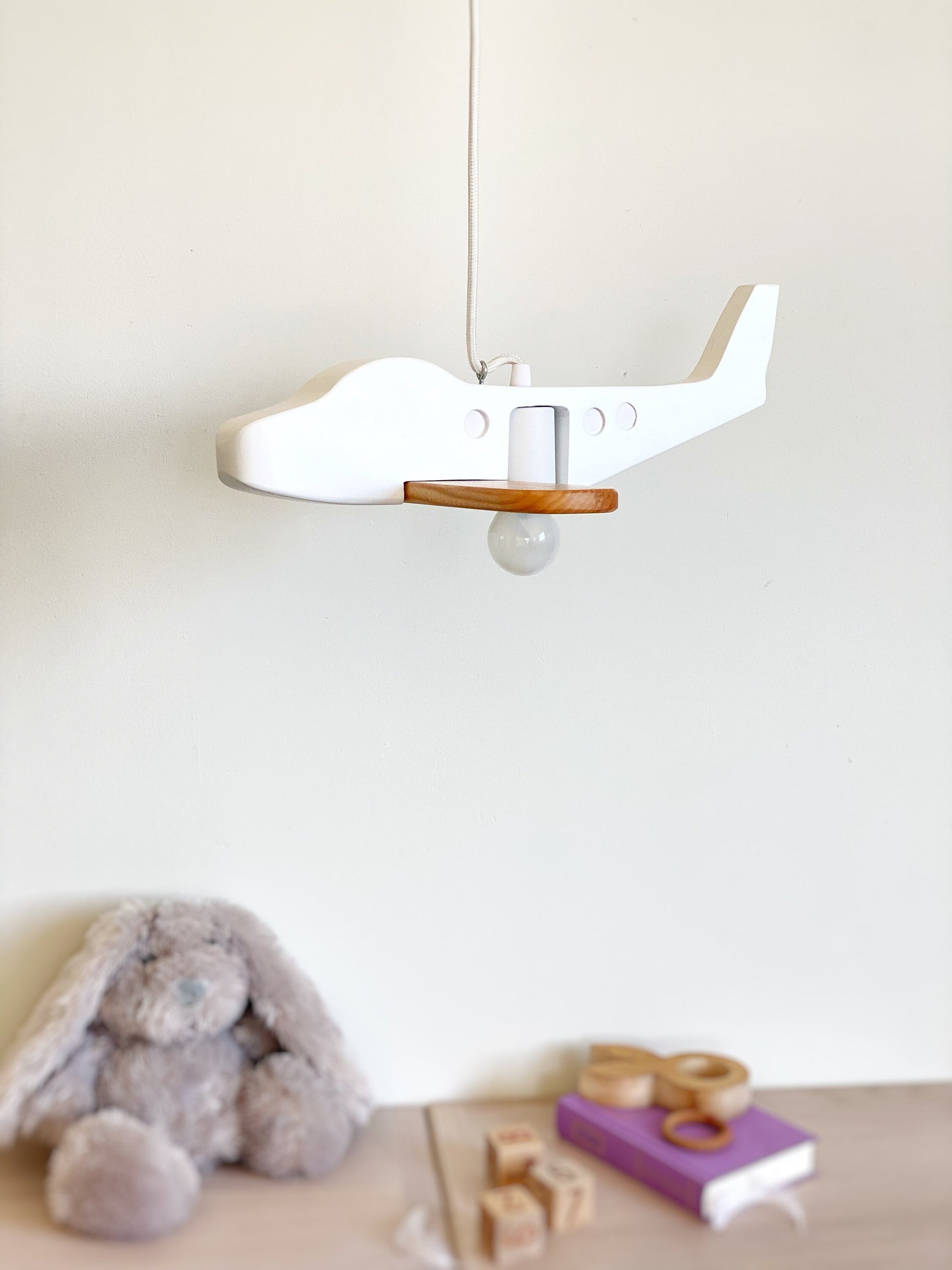 Handmade Airplane lamp, kids ceiling wooden light, nursery chandelier, custom baby name on lamp, baby boy gift personalized, baby shower