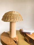 Mushroom table lamp, wooden desk trending now lampshade, night light bedside lamp, japandi aesthetic boho desing, housewarming gift, rattan