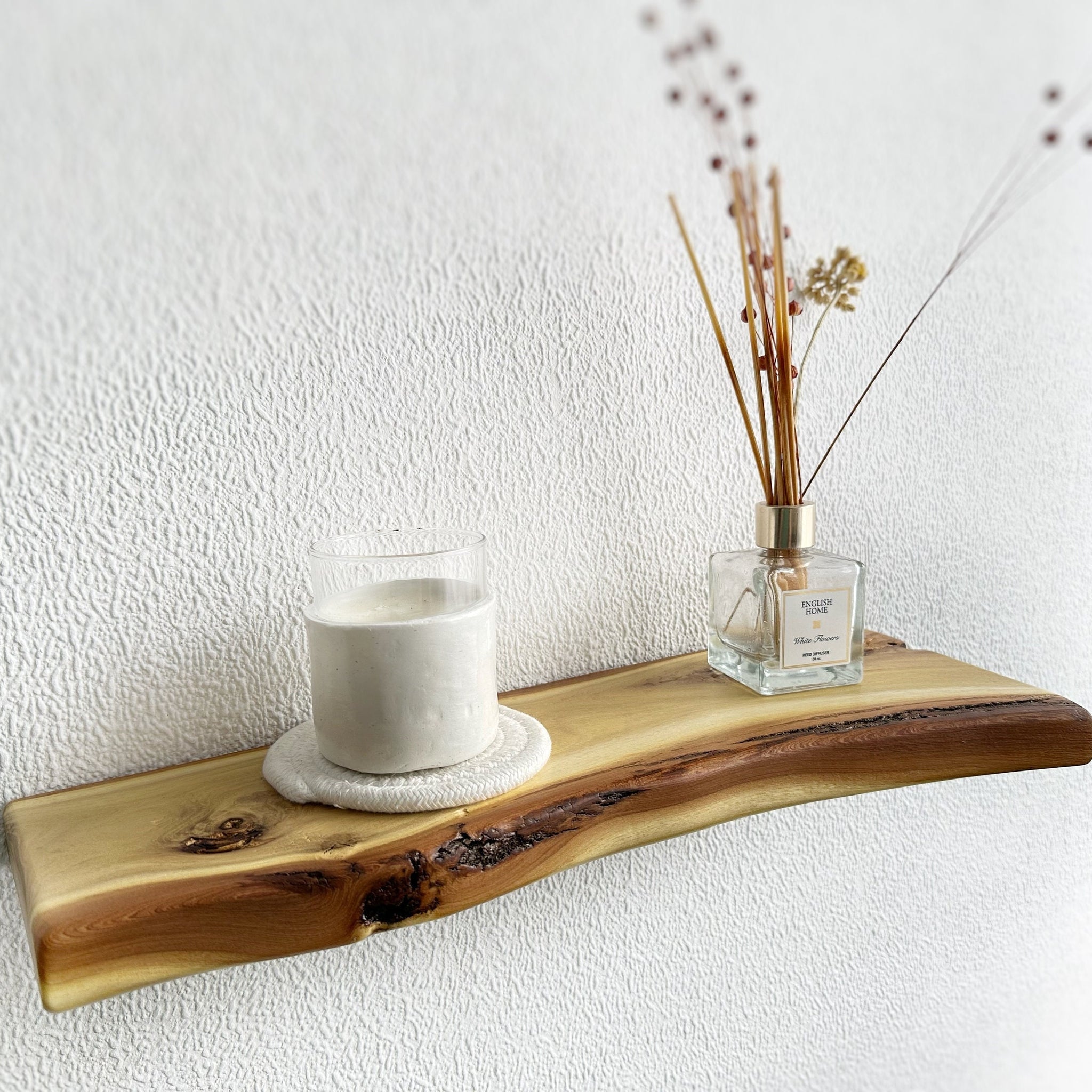 Floating acacia wood wall shelves, easy install custom shelves, hanging bar shelves, bathroom laundry shelf, live edge shelf, plant shel