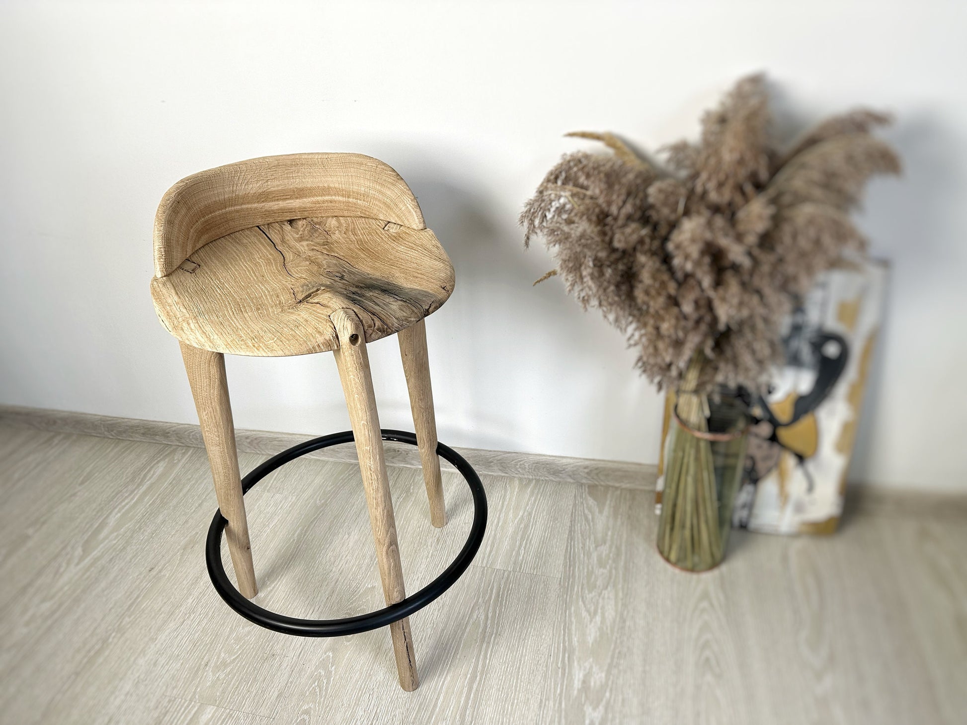 Stool, Bar wooden stool, Carved seat, Height 45 / 65 cm Three legged, Farmhouse oak Chair, Natural Stool, Solid wood, Wooden Stool, Handmade
