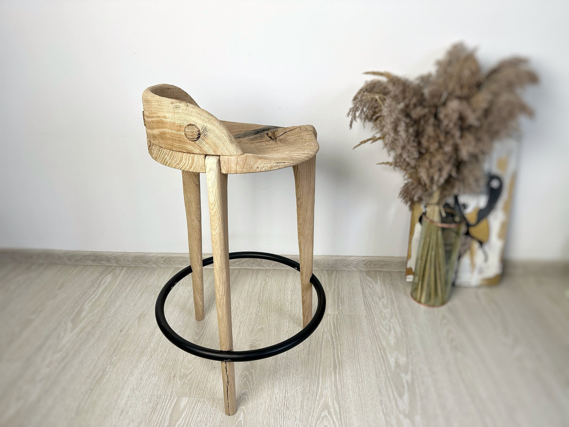 Handmade wood bar stools with backs, three legged stool, chair seat, bar chair, dining chair, reclaimed wood, milking stool, island stools