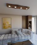 Handmade wood ceiling lamp, flushmount ceiling light fixture, wooden base midcentury pendant lighting, floating liveedge oak wood chandelier