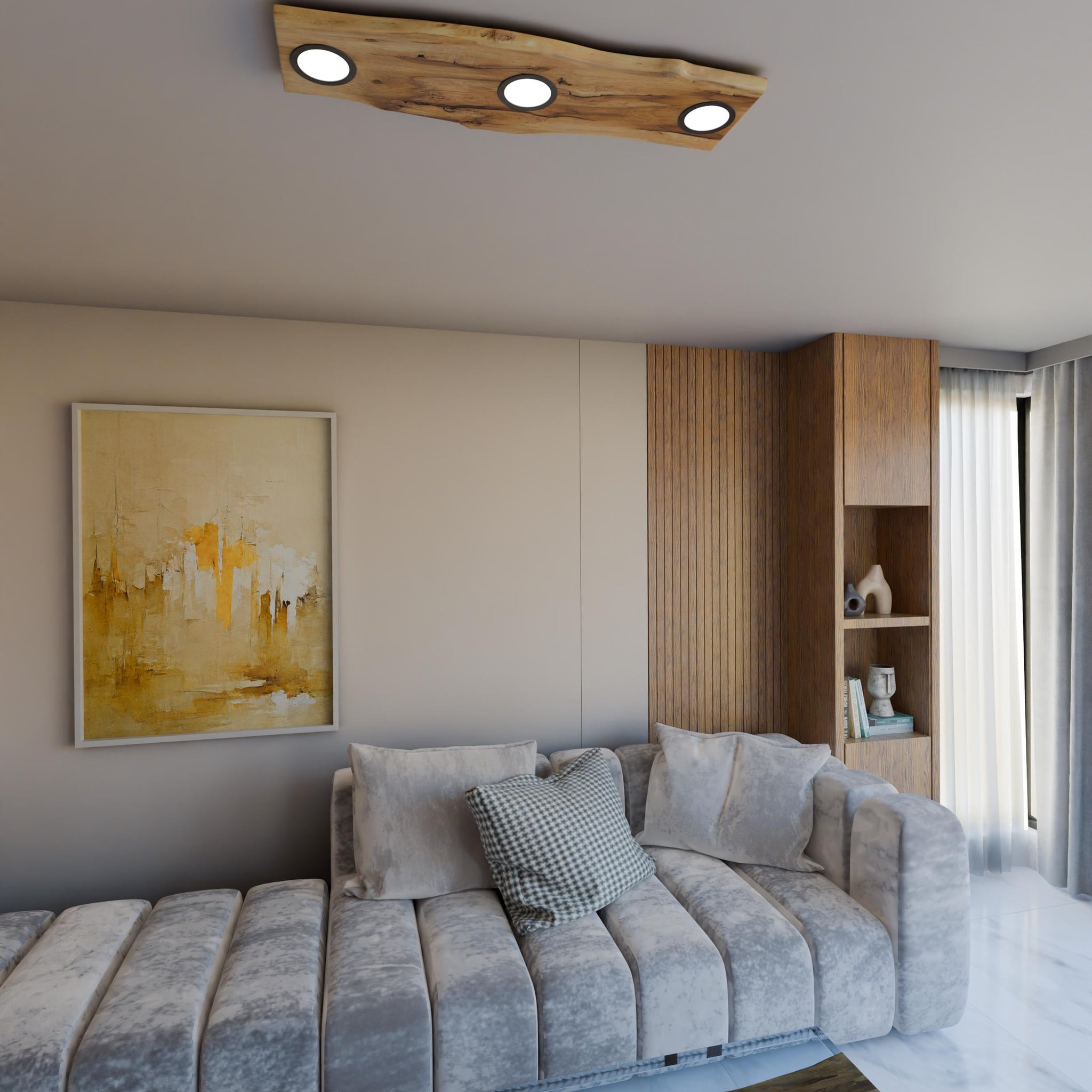Handmade wood ceiling lamp, flushmount ceiling light fixture, wooden base midcentury pendant lighting, floating liveedge oak wood chandelier