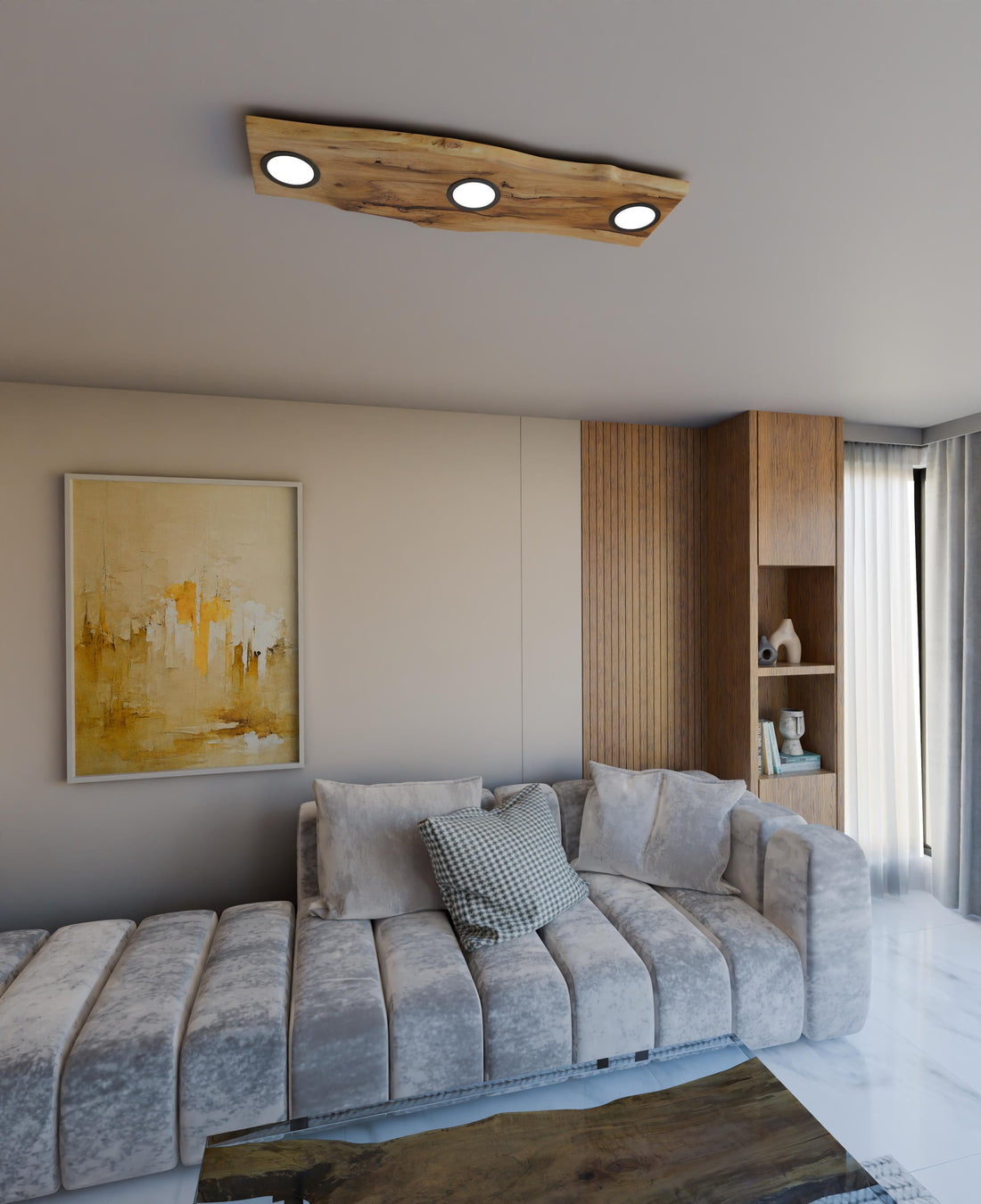 Handmade wood ceiling lamp, flushmount ceiling light fixture, wooden base midcentury pendant lighting, floating liveedge oak wood chandelier