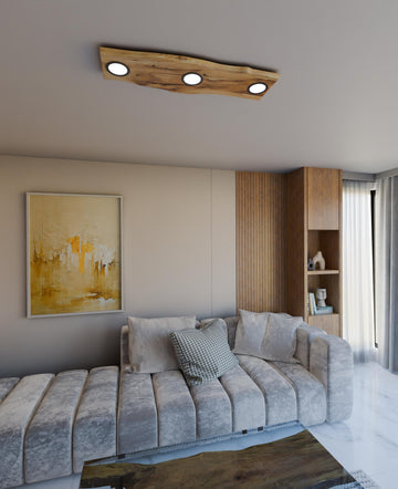 Handmade wood ceiling lamp, flushmount ceiling light fixture, wooden base midcentury pendant lighting, floating liveedge oak wood chandelier