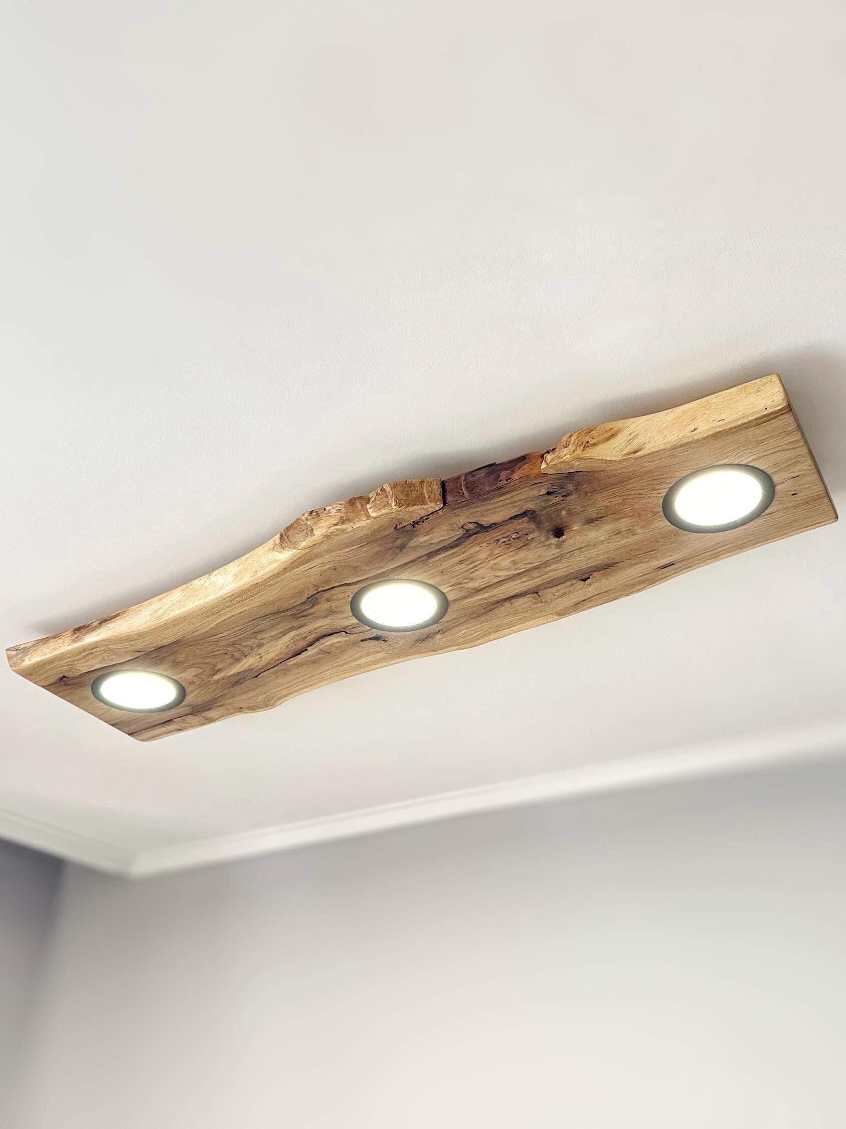 Handmade wood ceiling lamp, flushmount ceiling light fixture, wooden base midcentury pendant lighting, floating liveedge oak wood chandelier