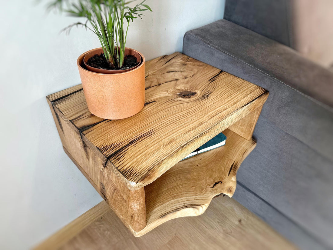 Natural oak floating nightstand, solid wood side table, handmade floating shelves, bedside table, wall nightstand, custom wooden bookcase