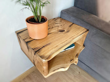 Natural oak floating nightstand, solid wood side table, handmade floating shelves, bedside table, wall nightstand, custom wooden bookcase