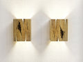 Modern rustic oak wood wall lights casting up and down light