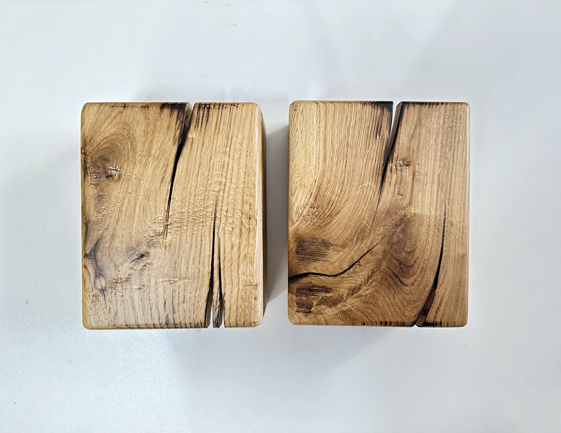 Modern rustic oak wood wall lights casting up and down light